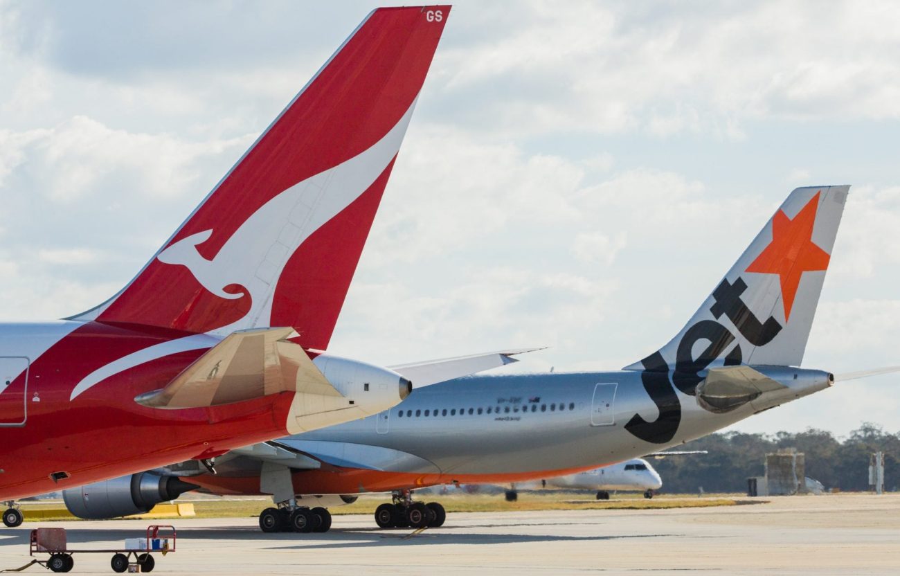 Qantas and Jetstar planes at the airport.