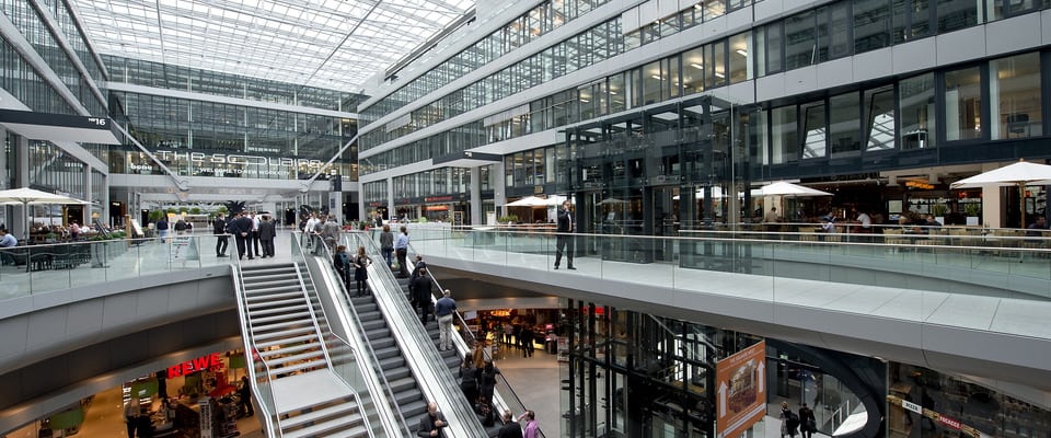 Interior of Frankfurt's The Squaire conference facility.