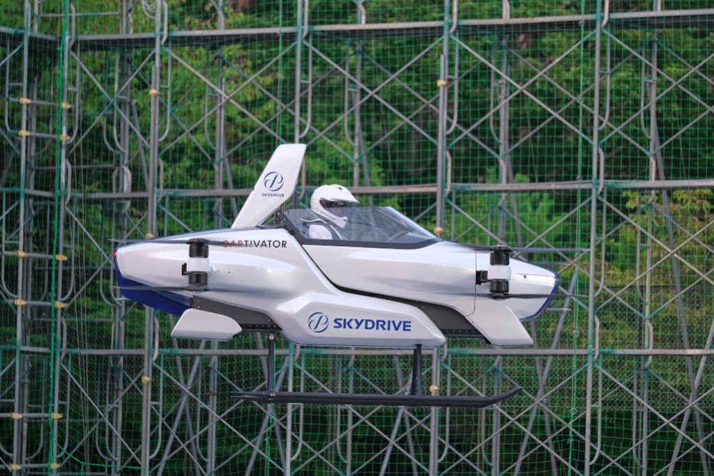 The Japanese company SkyDrive conducted a four-minute test flight of its flying car prototype this month source SkyDrive