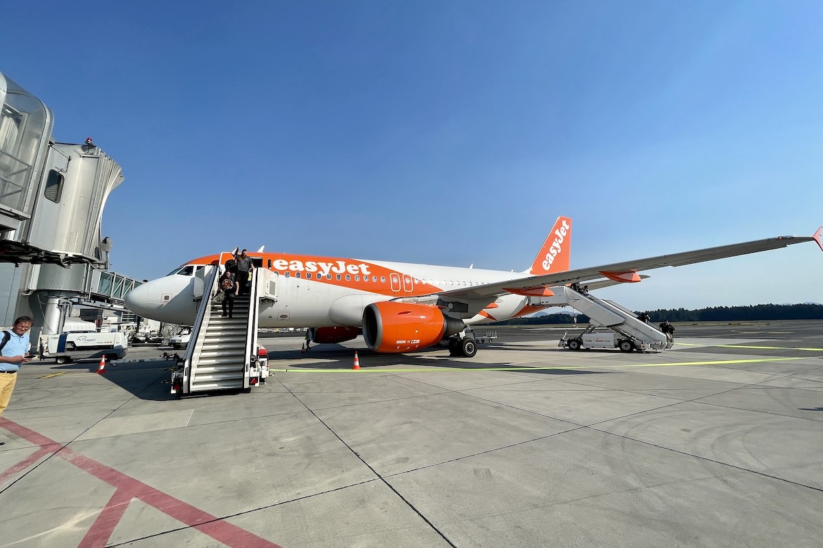 An EasyJet Airbus A319 at Ljubljana Airport.