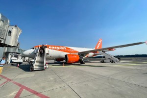 An EasyJet Airbus A319 at Ljubljana Airport.