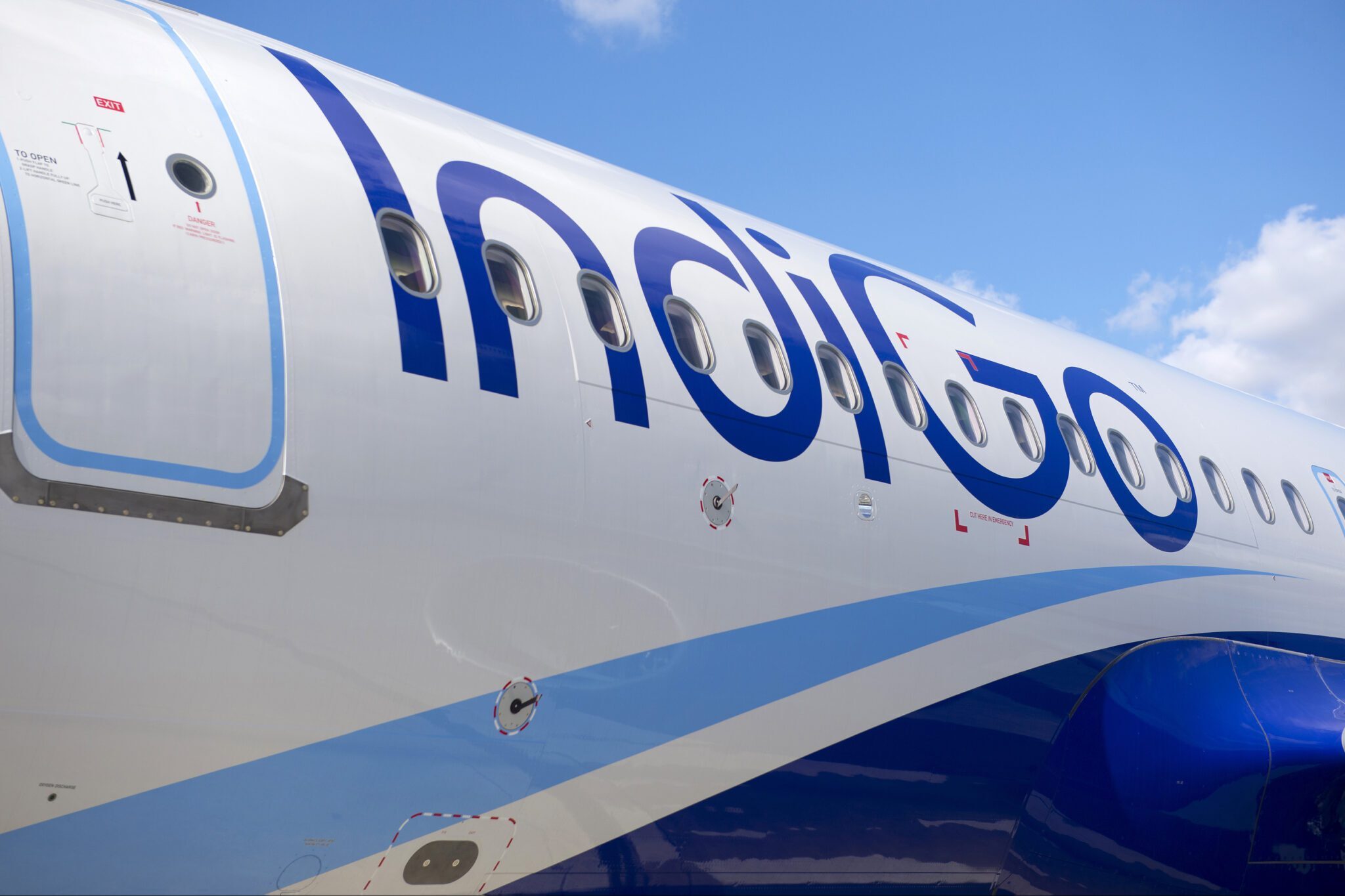 CLOSE UP ON A320neo INDIGO FUSELAGE