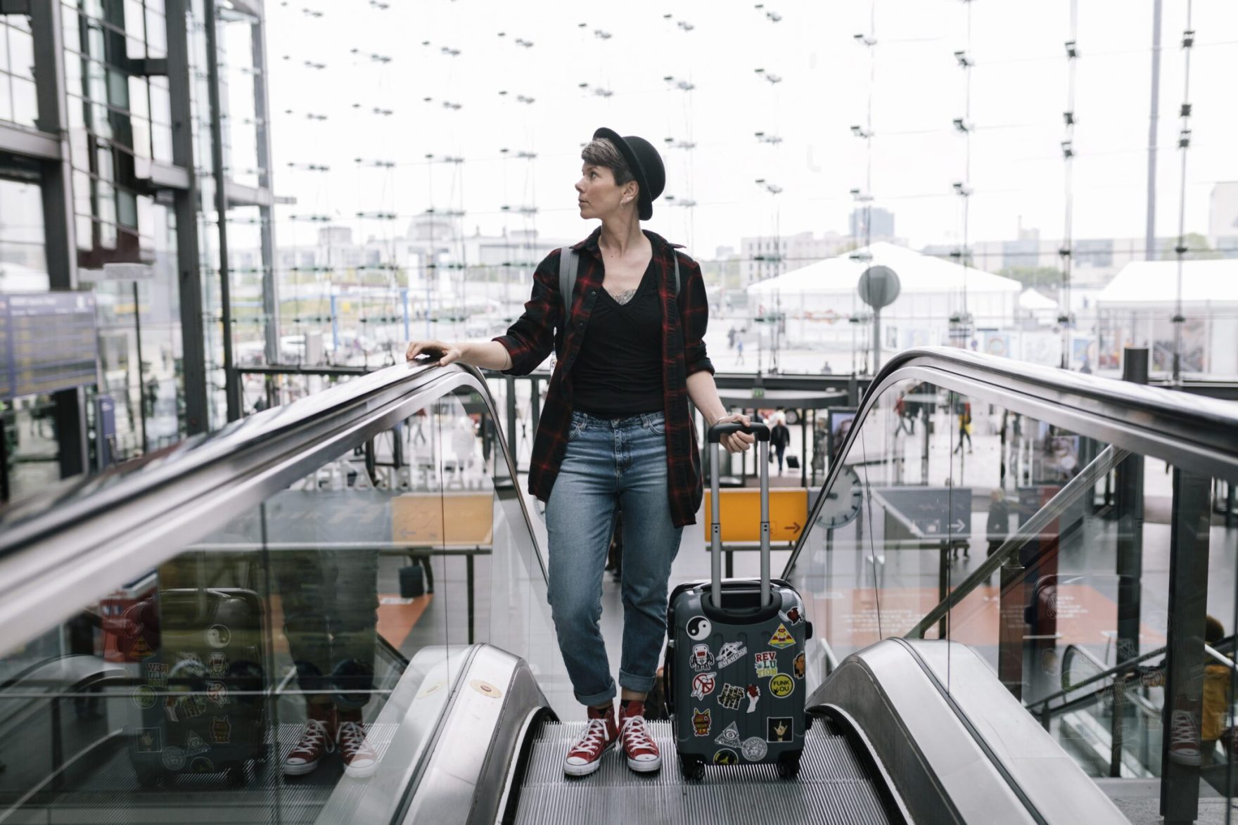 A traveler at a train station.