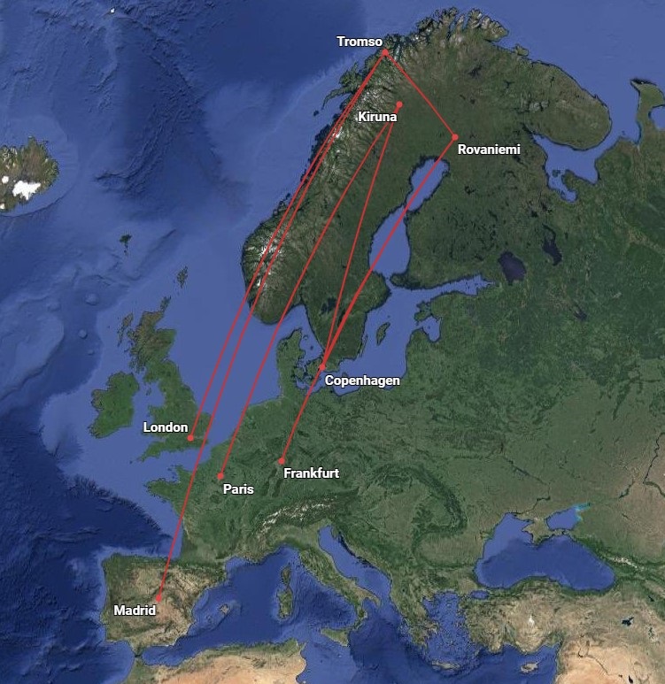 A map showing new air routes for Europe in winter 2024