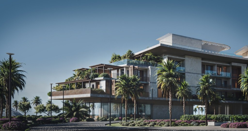 A render of an upmarket hotel.