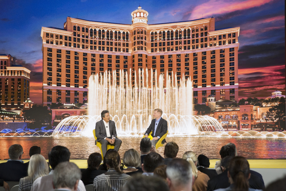 view of the ceo of mgm resorts onstage at the travel sector conference skift global forum