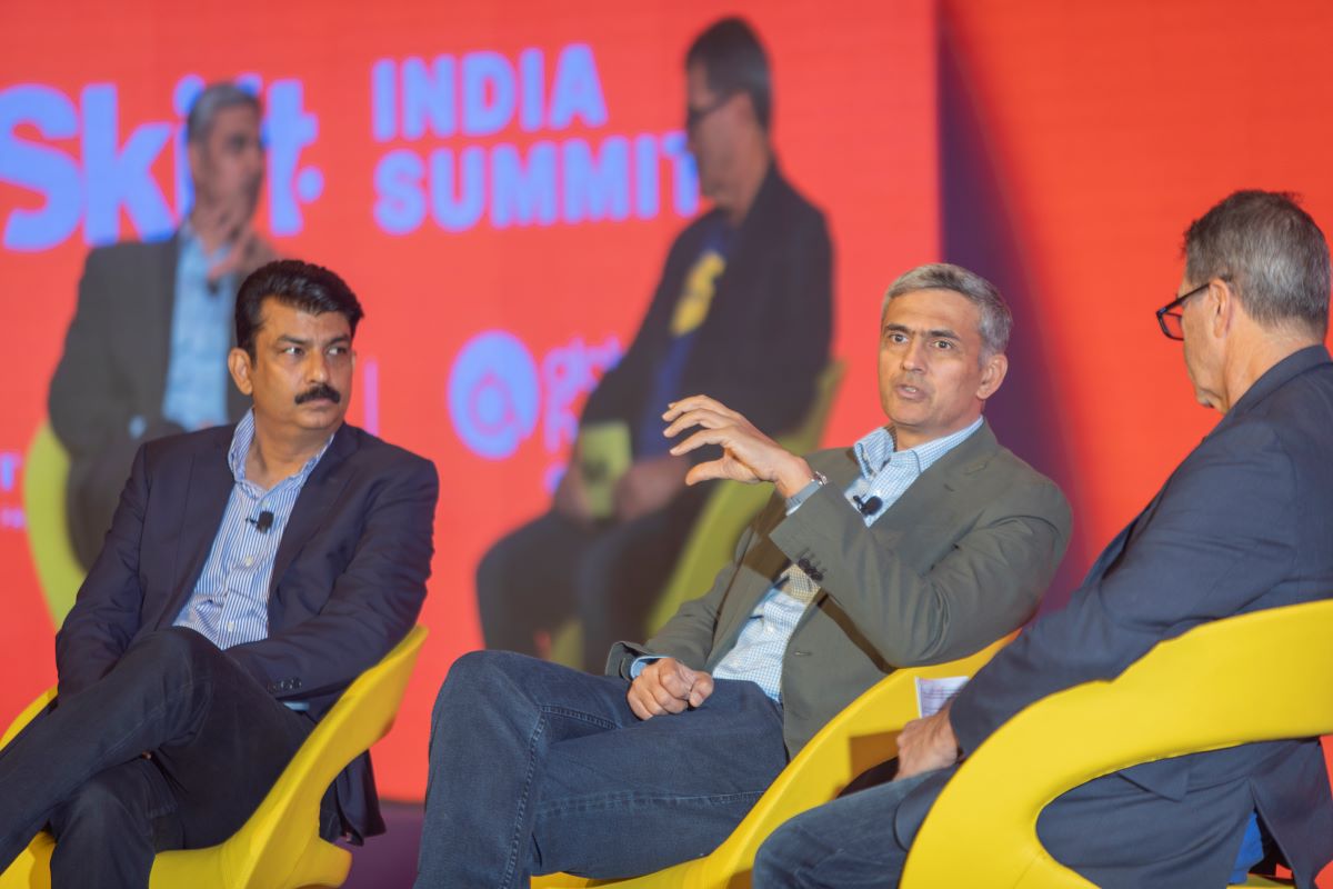Yatra CEO Dhruv Shringi (center) at the Skift India Summit 2024.