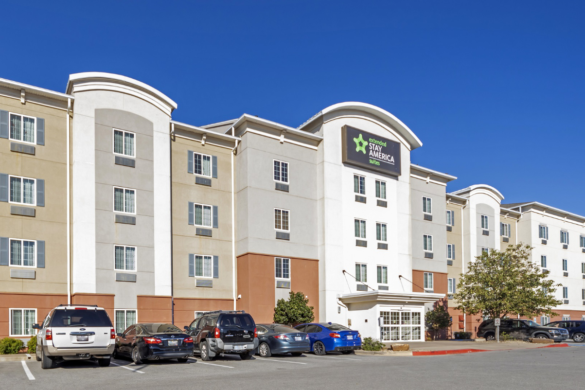 exterior view of the front of an extended stay america suites property