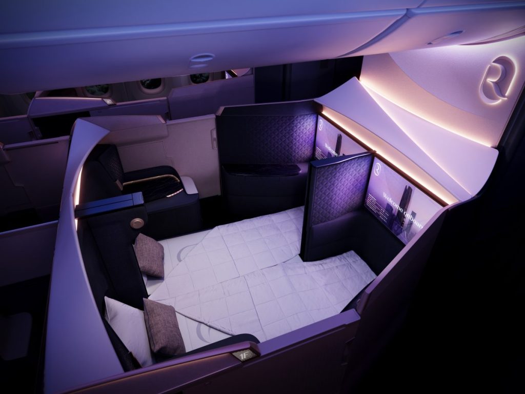 Riyadh Air Business Elite Front row high view with the double bed