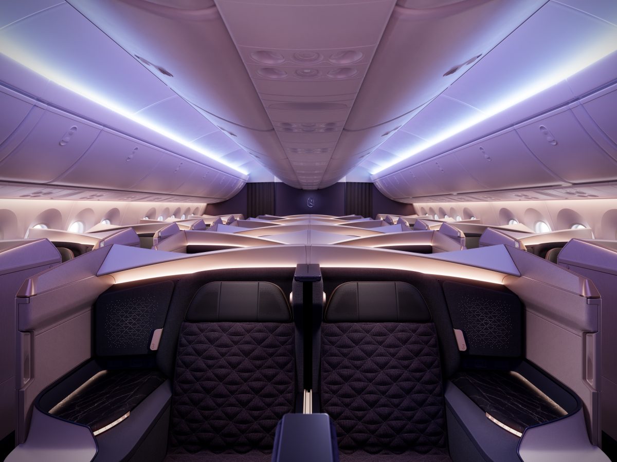 A rendering of Riyadh Air's 787 business class cabin.