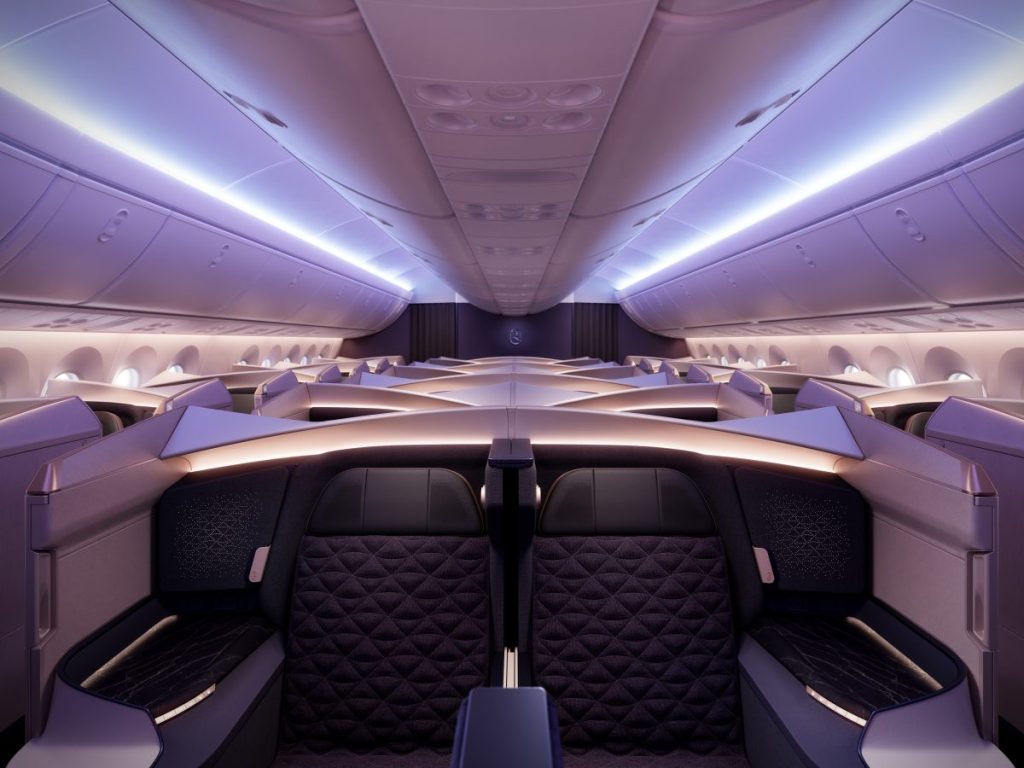 A rendering of Riyadh Air's 787 business class cabin.