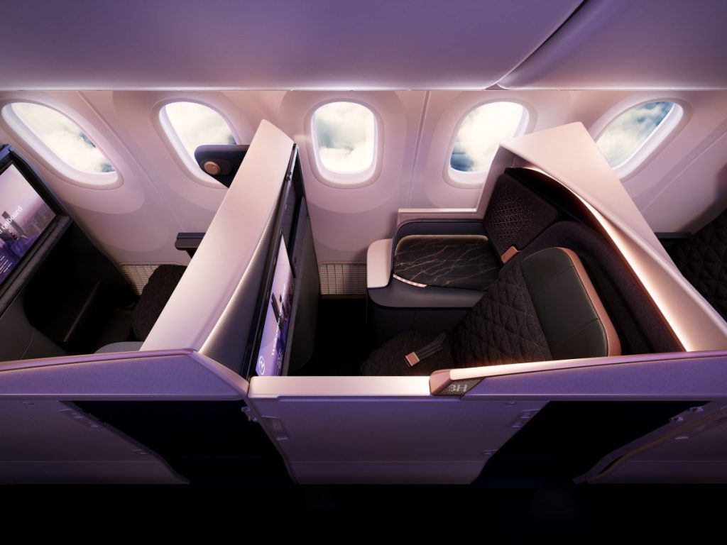 The business class seat with privacy door on Riyadh Air.