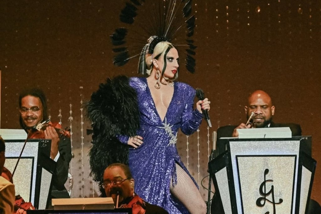 Lady Gaga performing for Lady Gaga Jazz & Piano in Las Vegas in 2024.
