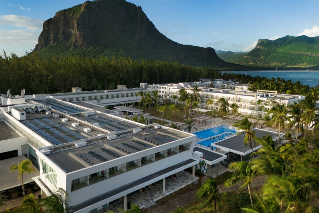view of a resort with solar panels in mauritius