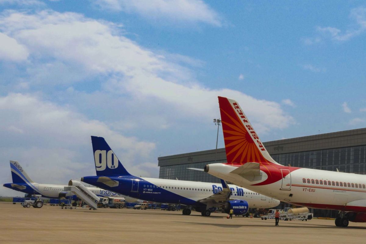Planes lined up at the Chandigarh Airport.