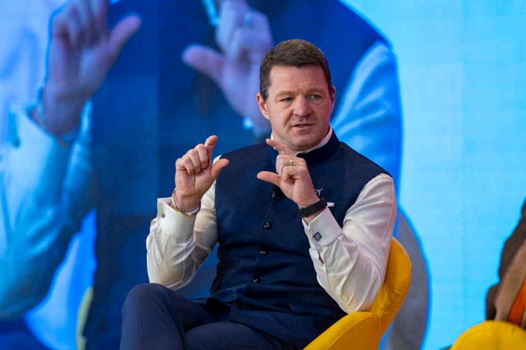 IndiGo CEO Pieter Elbers speaking at the Skift India Forum 2025.