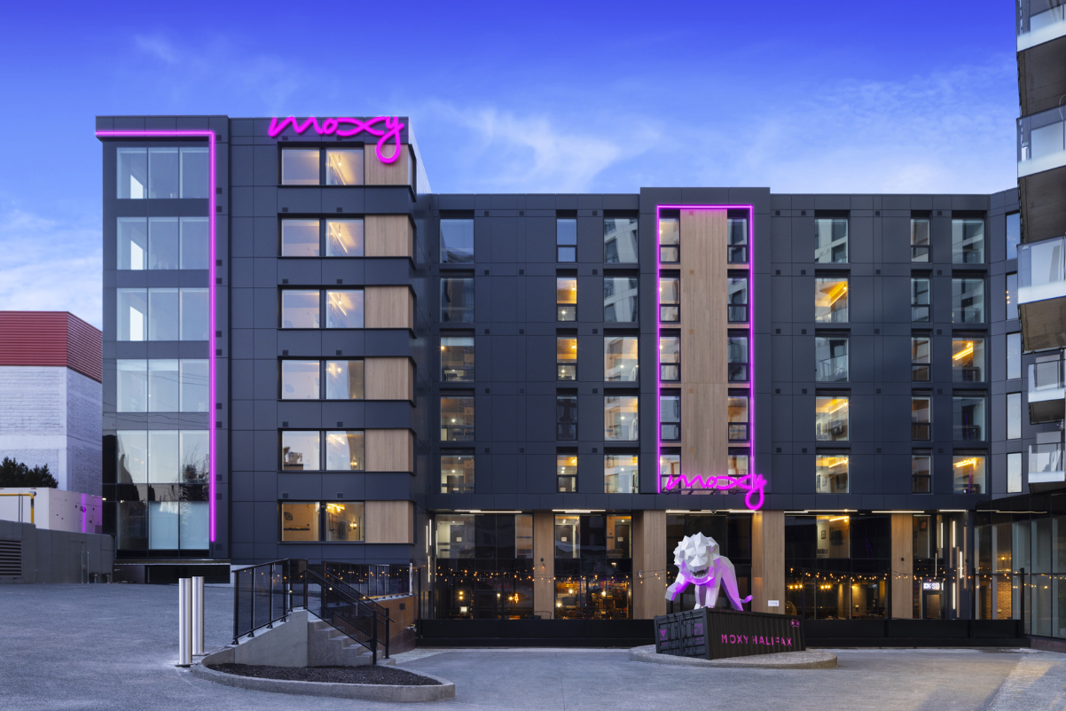 exterior of a Moxy hotel in Canada