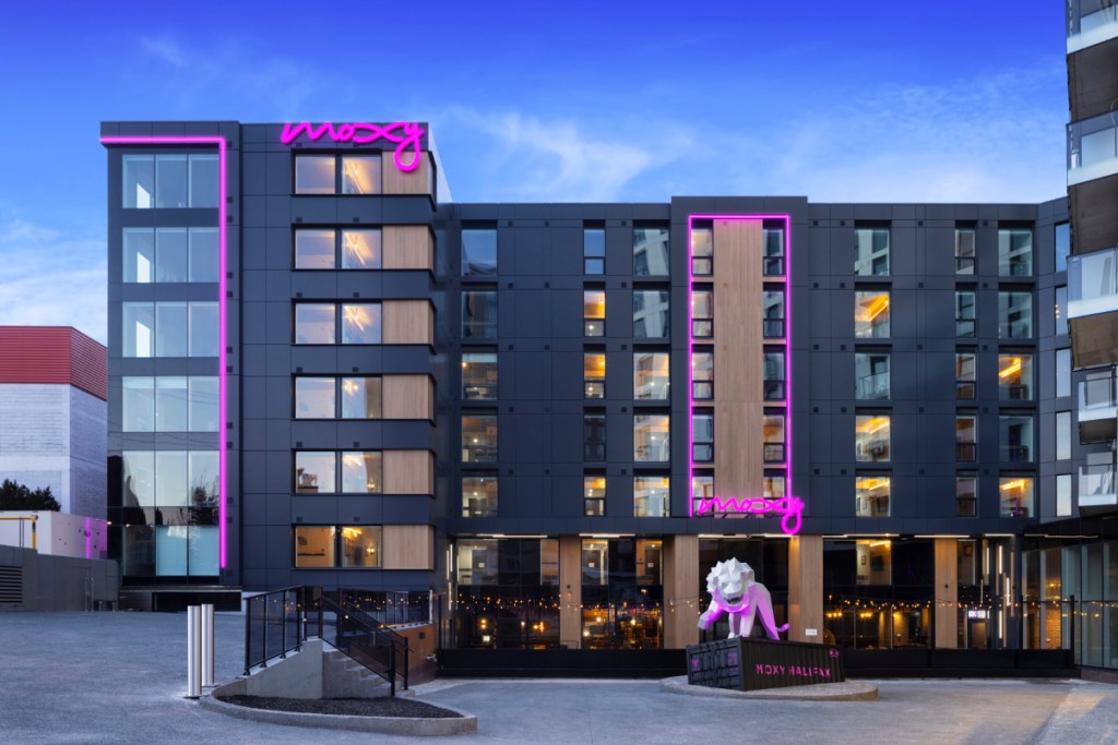 exterior of a Moxy hotel in Canada