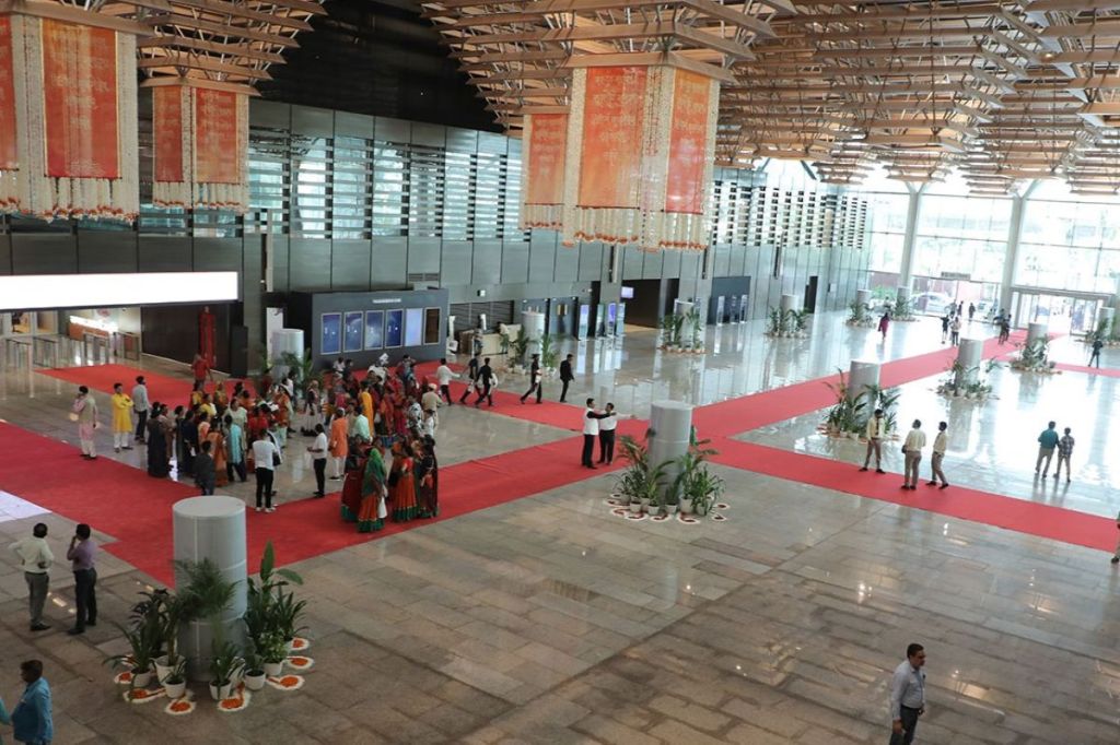 Visitors at the Yashobhoomi convention and exhibition centre in New Delhi.