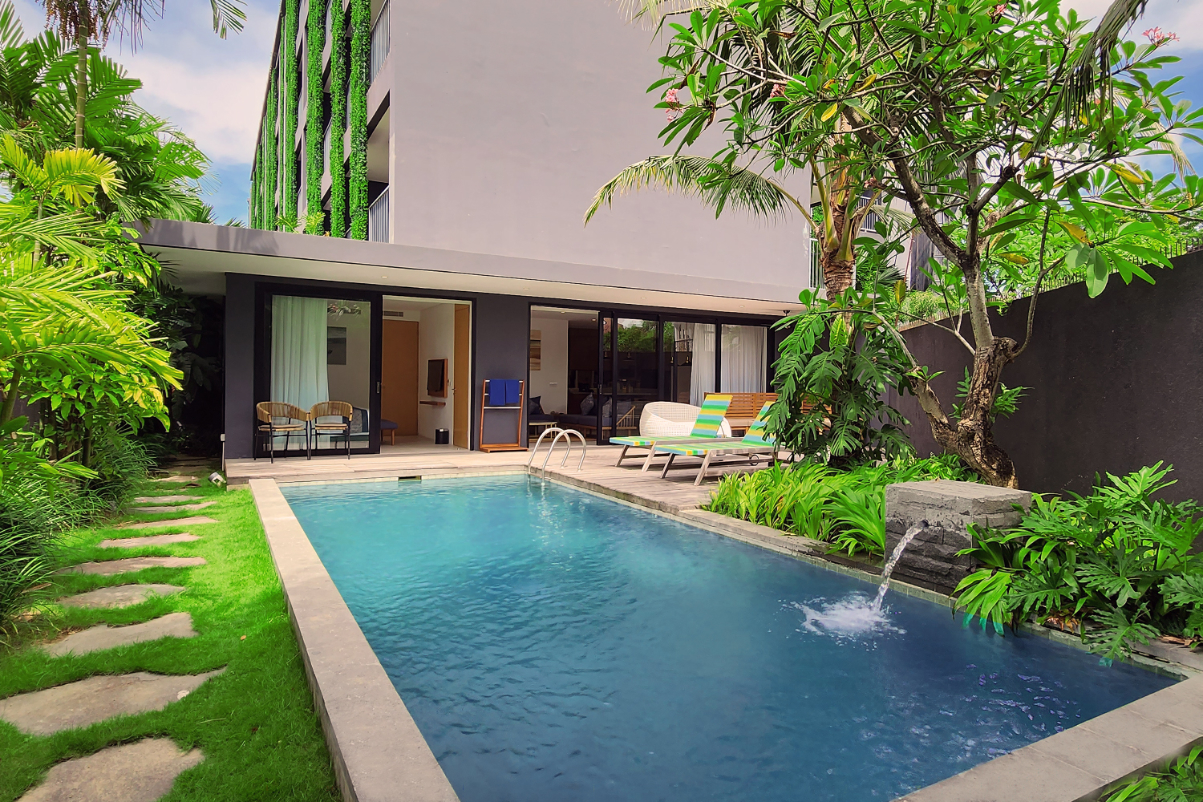 image of a pool outside of a hotel in Bali