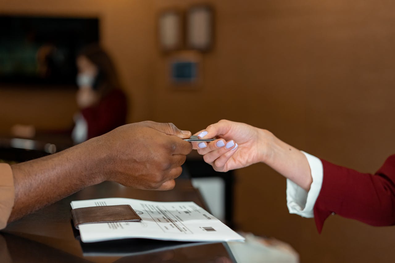 Hotel guest and staff member