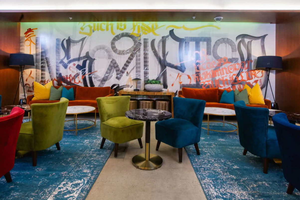 a lounge in an upscale Hyatt hotel in Durham North Carolina