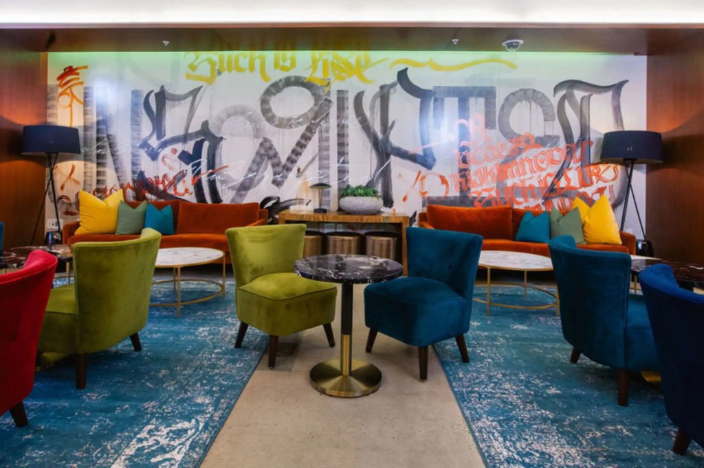 a lounge in an upscale Hyatt hotel in Durham North Carolina