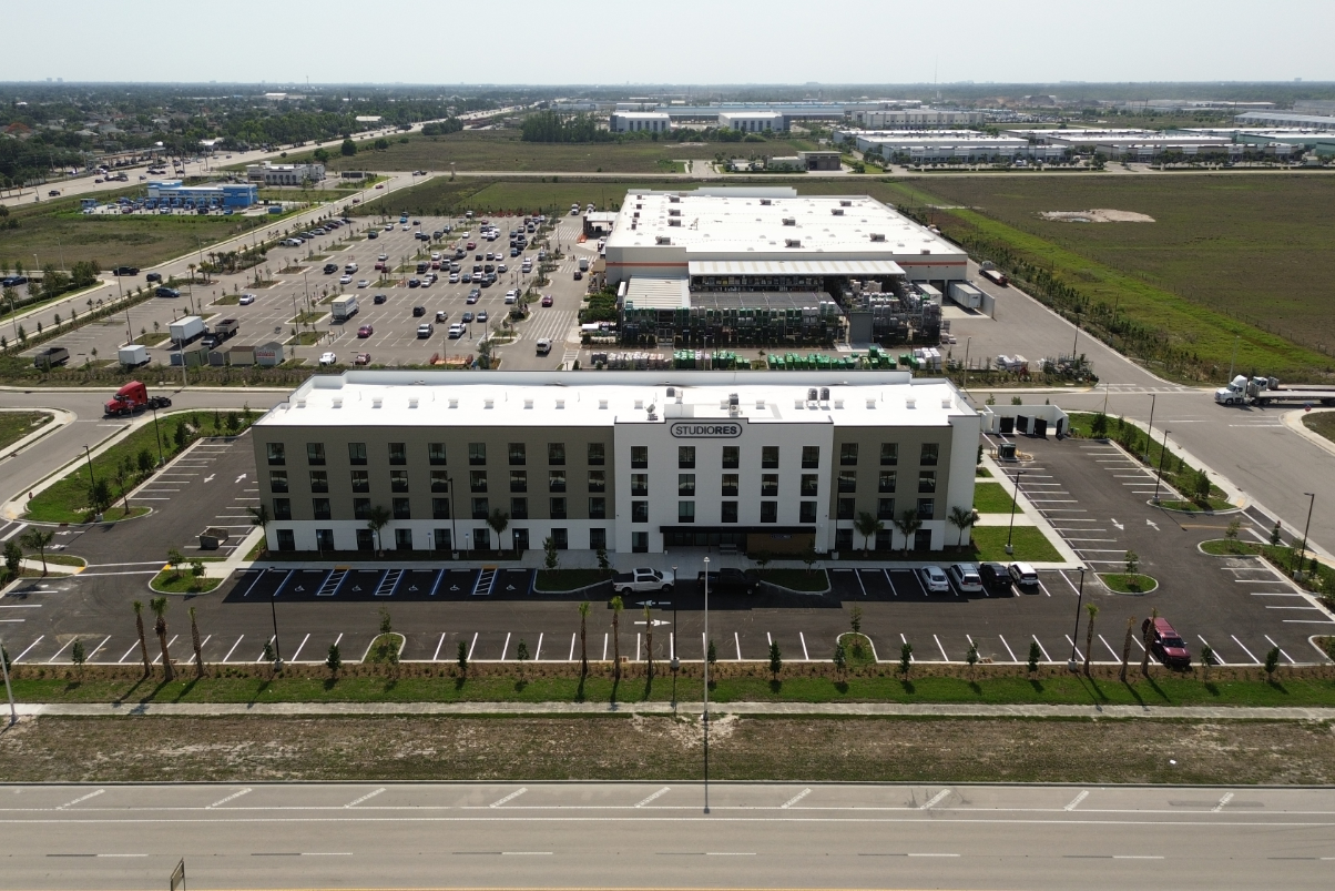 image of a newly opened extended stay hotel as viewed from the air