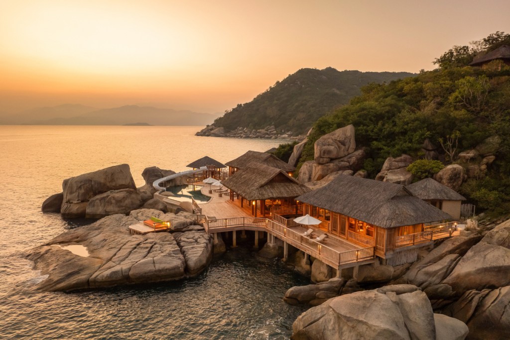 view of a pretty resort at sunrise