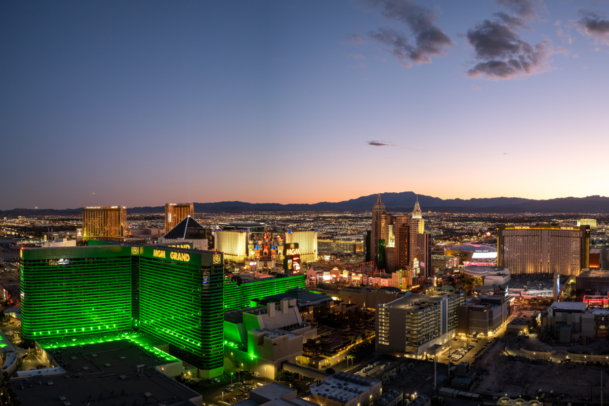 Image of the skyline of Las Vegas with the exterior of the MGM Grand in the forefront.