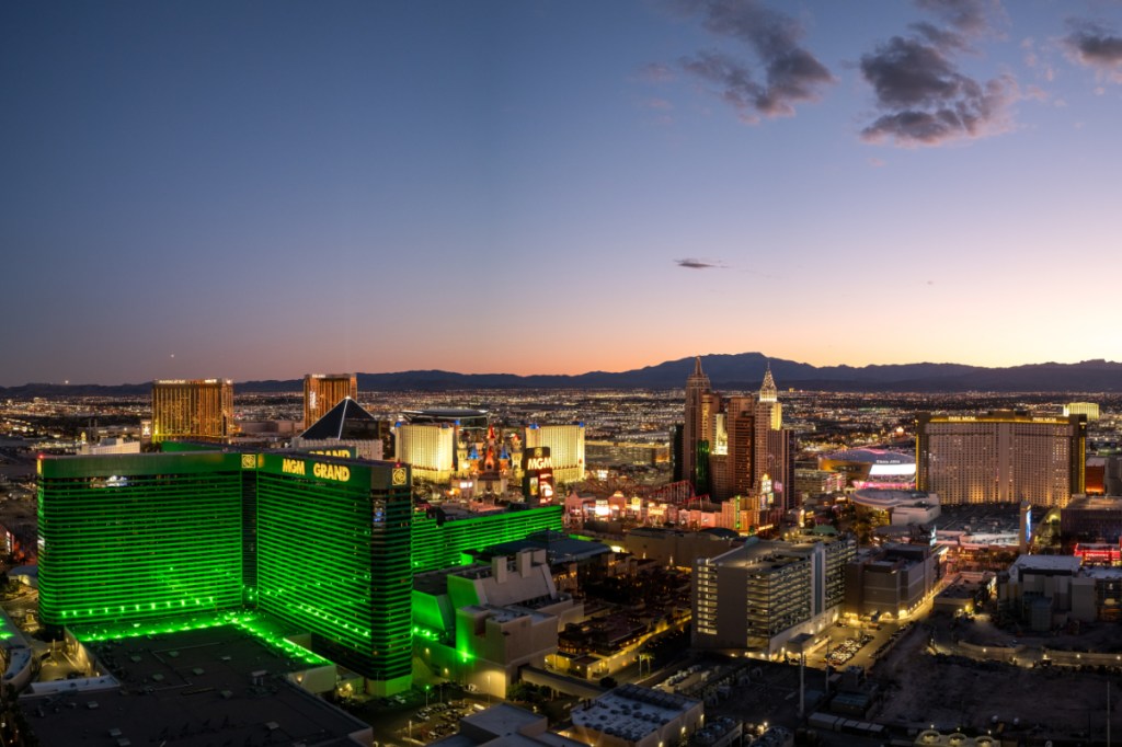 Image of the skyline of Las Vegas with the exterior of the MGM Grand in the forefront.