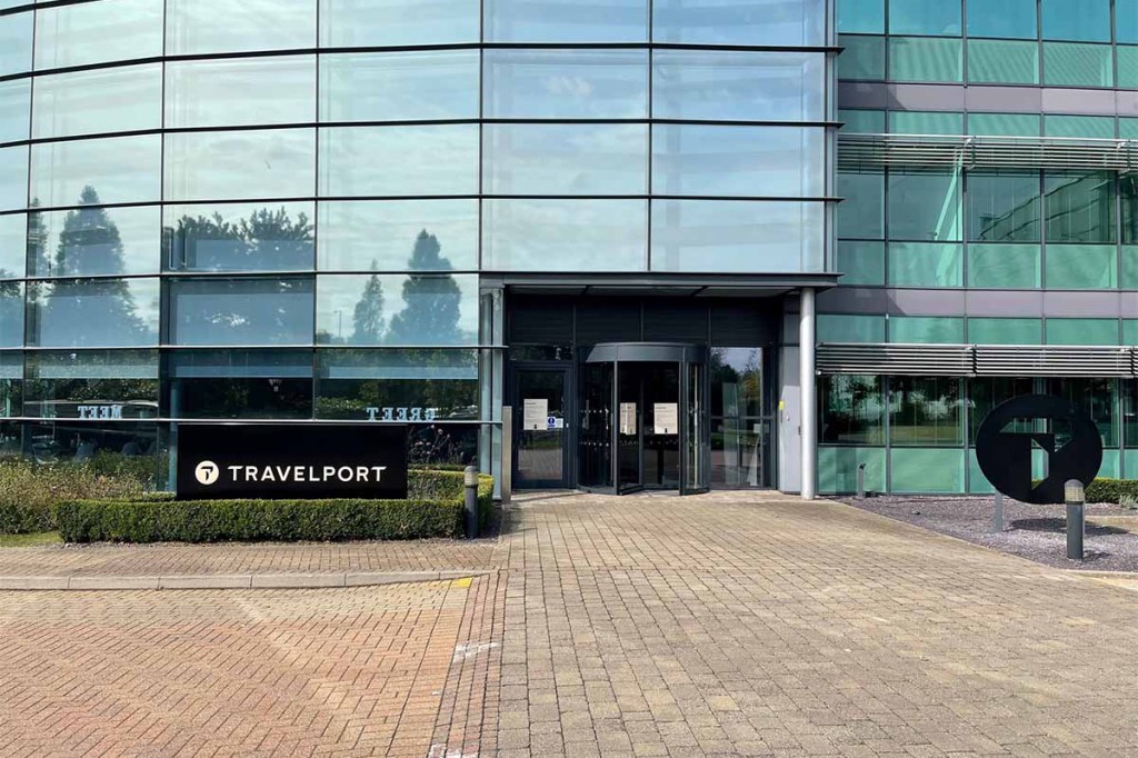 exterior of the headquarters of Travelport, a travel tech company