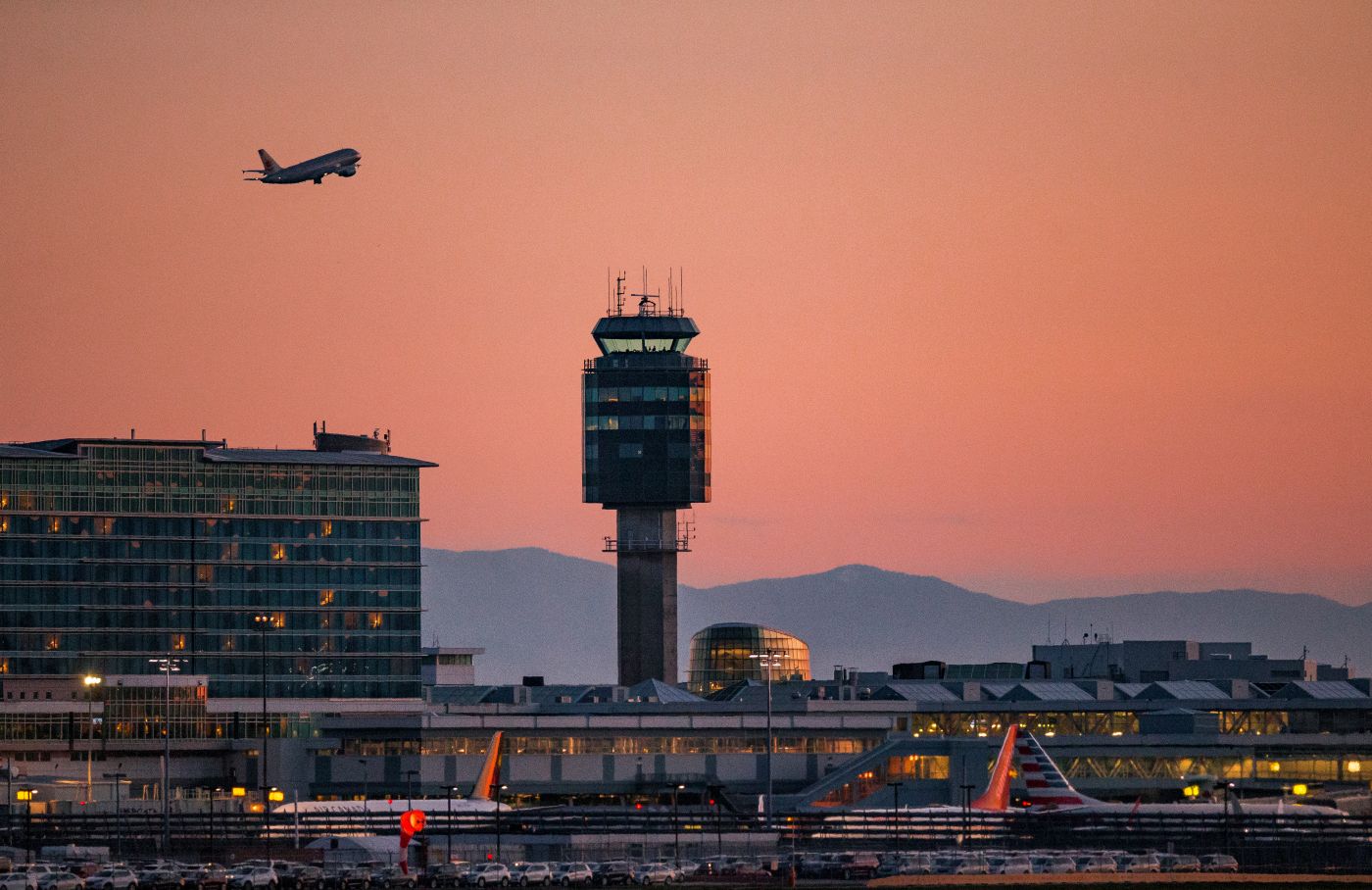 A plane taking off from Vancouver Airport.