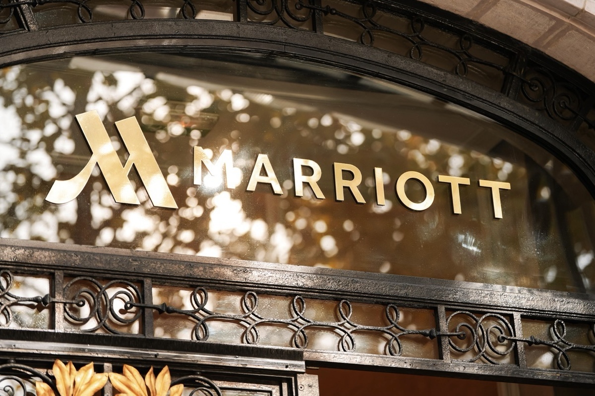 The Marriott logo above a doorway