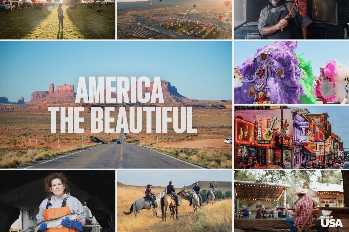 A collage of images of American tourist sites.