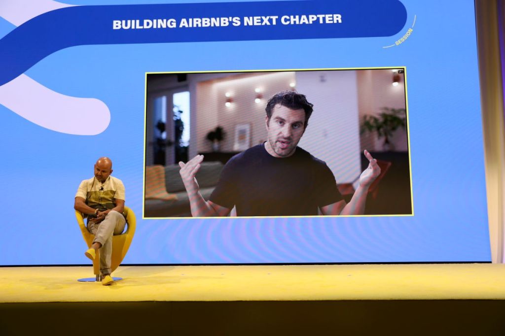 Airbnb CEO Brian Chesky speaking at Skift Global Forum on September 16, 2025.