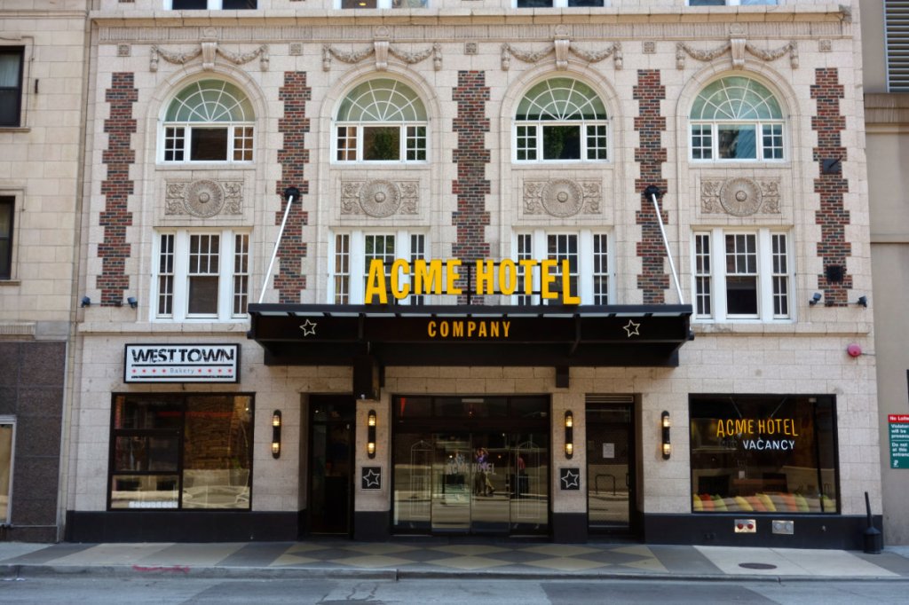 view of the exterior of the Acme Hotel in Chicago