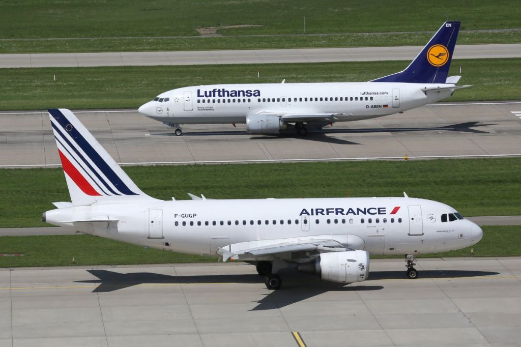 Air France and Lufthansa aircraft at the airport.