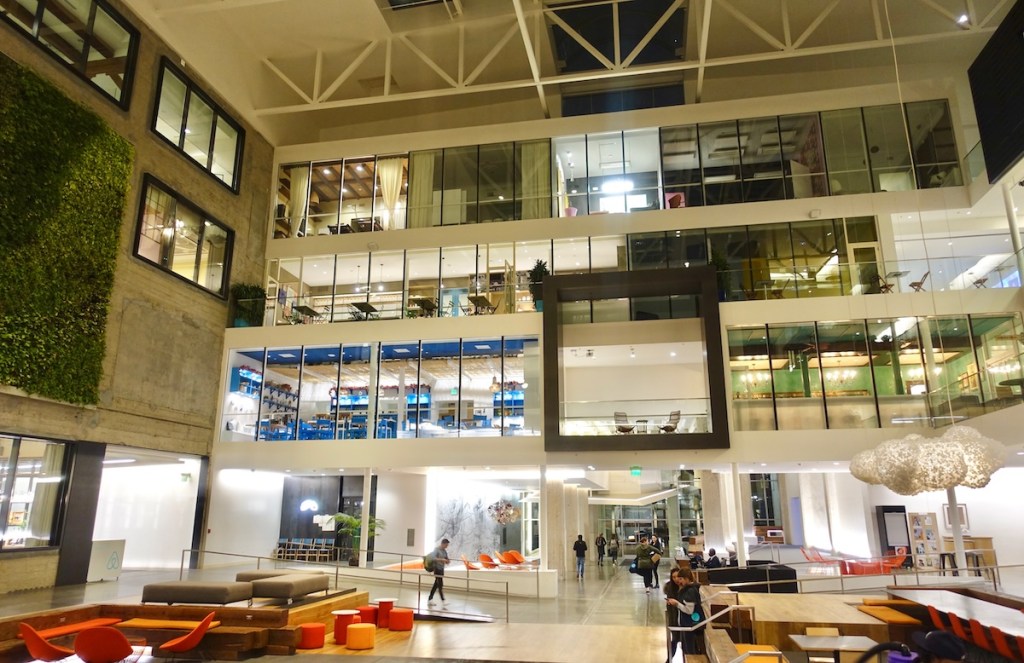 An atrium in Airbnb headquarters in San Francisco.