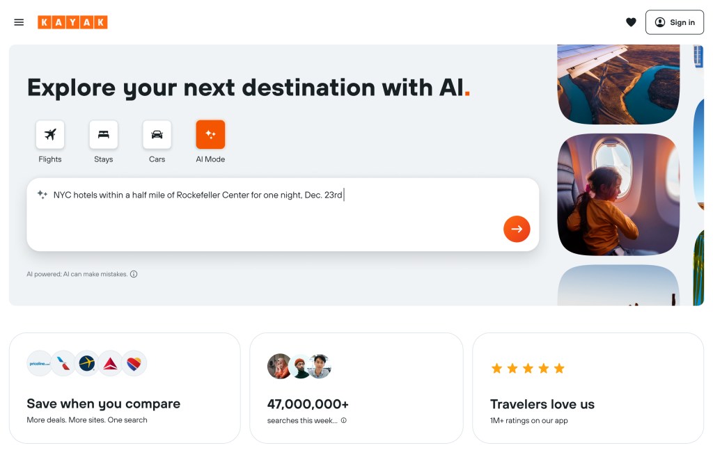Kayak AI Mode