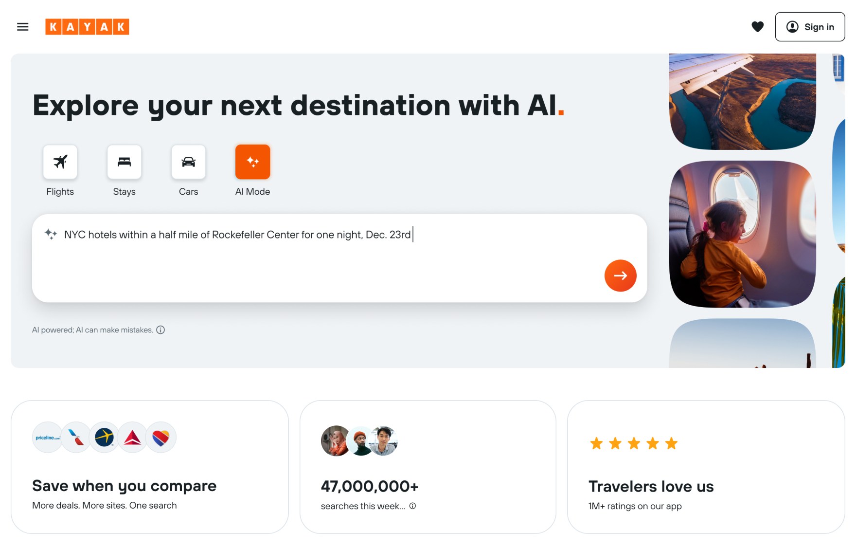 Kayak AI Mode