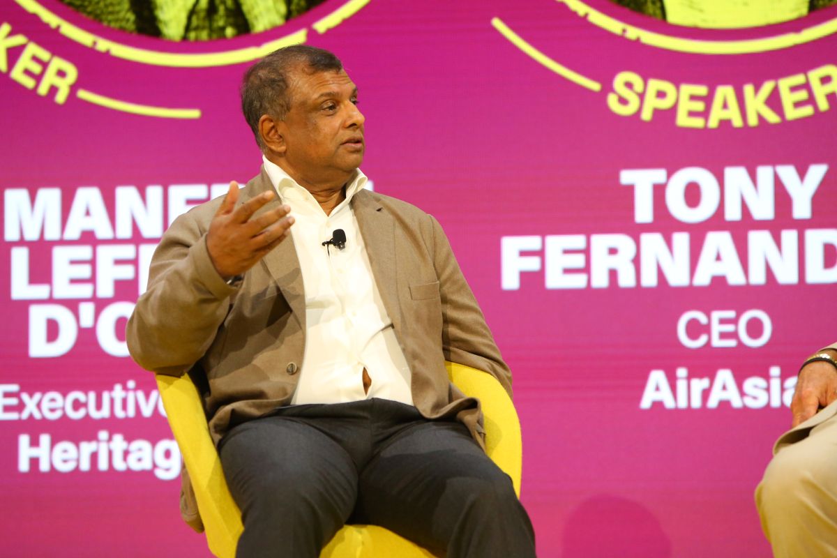 AirAsia's Tony Fernandes speaking at the Skift Global Forum 2025.