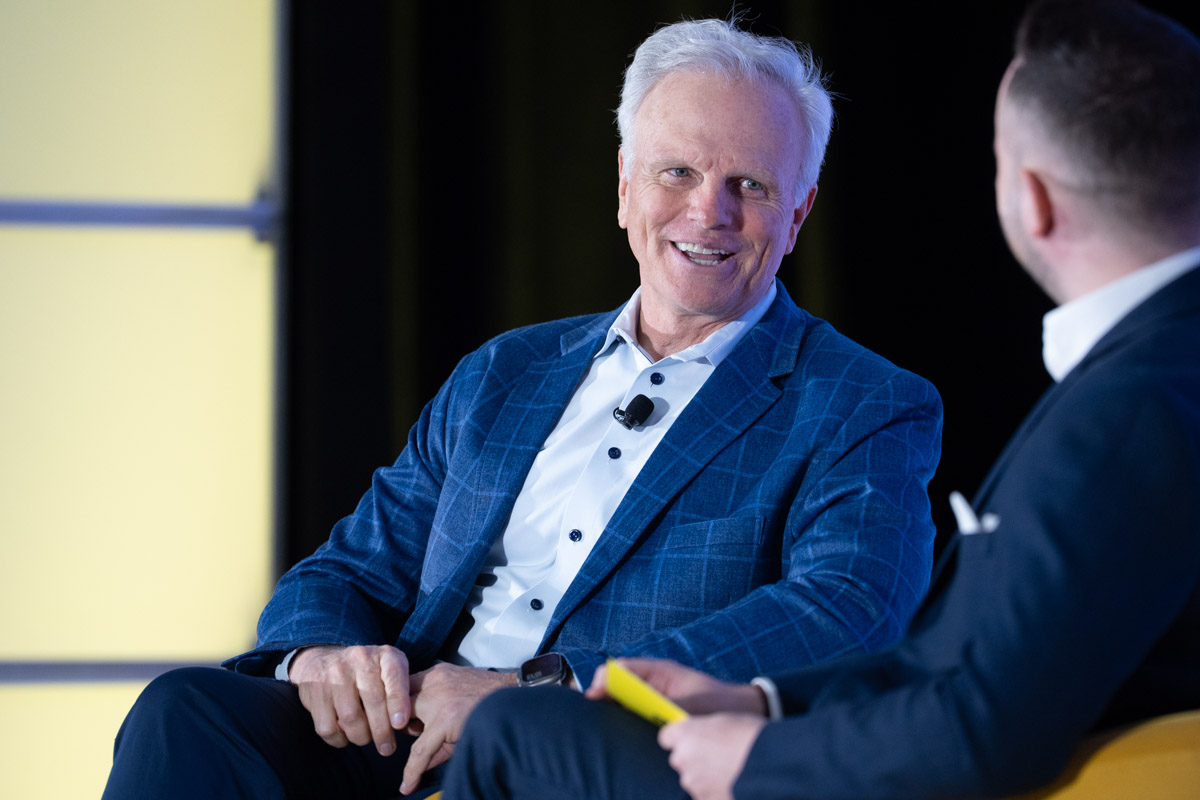 Breeze Airways CEO David Neeleman on stage at the 2025 Skift Aviation Forum in Fort Worth, Texas.