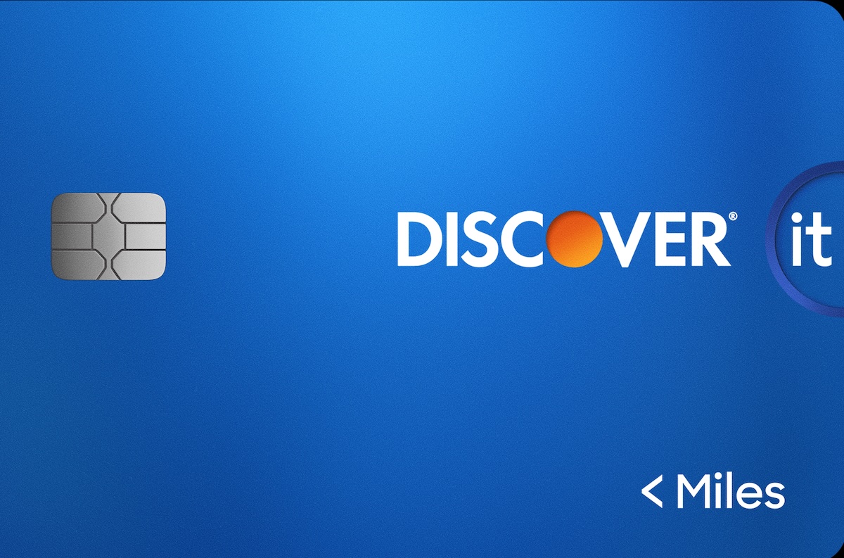 A Discover credit card with a blue background.