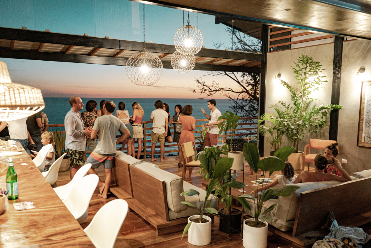 image of guests at a small hotel socializing
