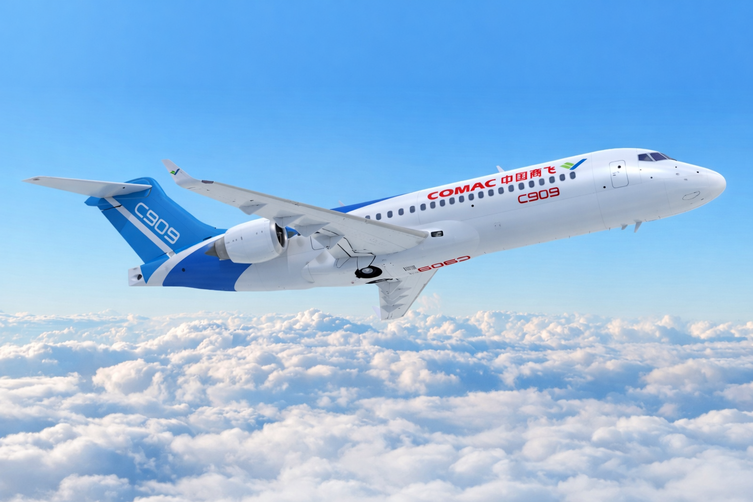 The Comac C909 in flight.