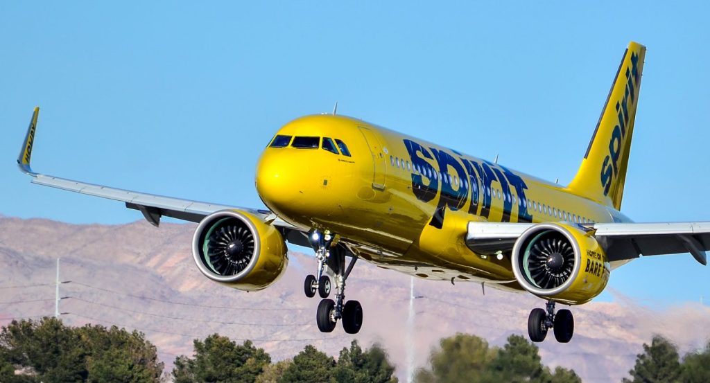 A Spirit Airlines Airbus aircraft at the airport.