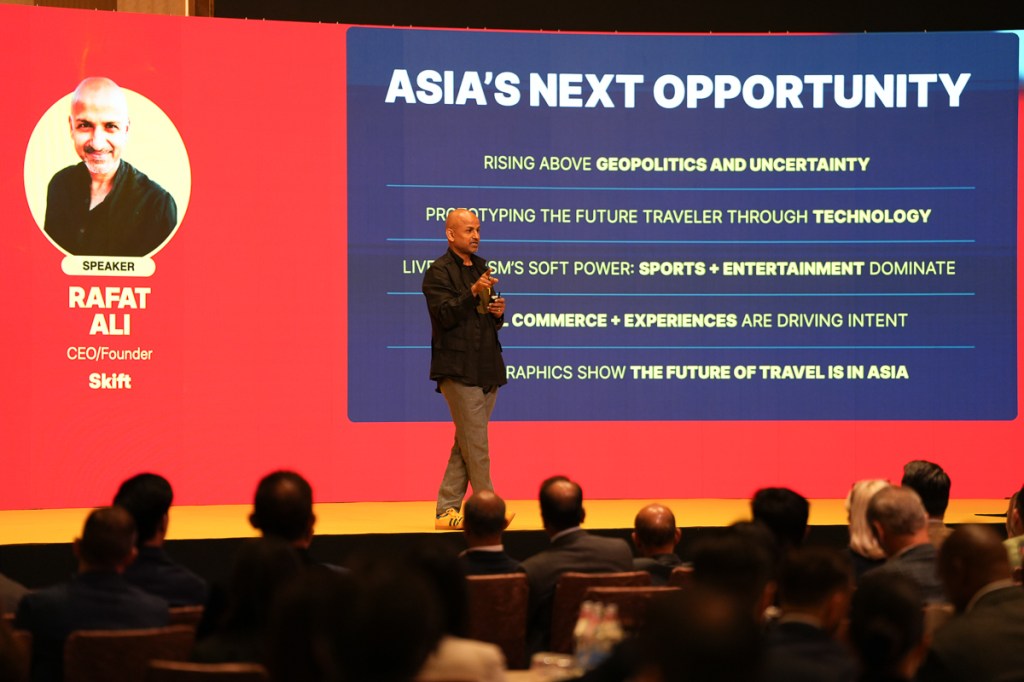 Skift Founder and CEO, Rafat Ali, on stage at Skift Asia Forum