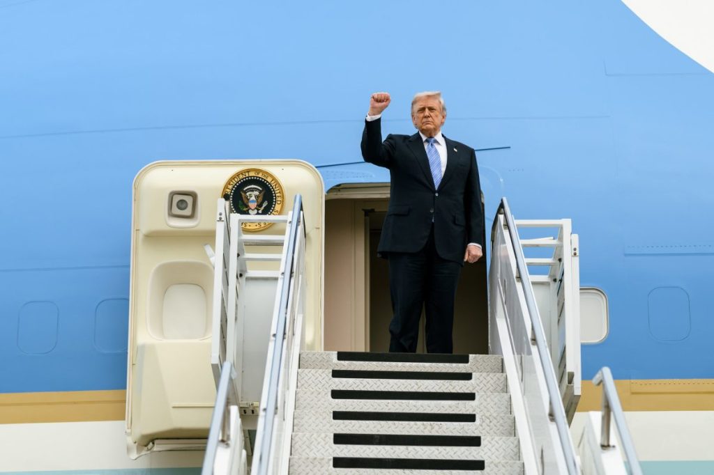President Donald J. Trump boards Air Force One at Beijing Capital International Airport, China on Friday, May 15, 2025, en route to Washington, D.C.