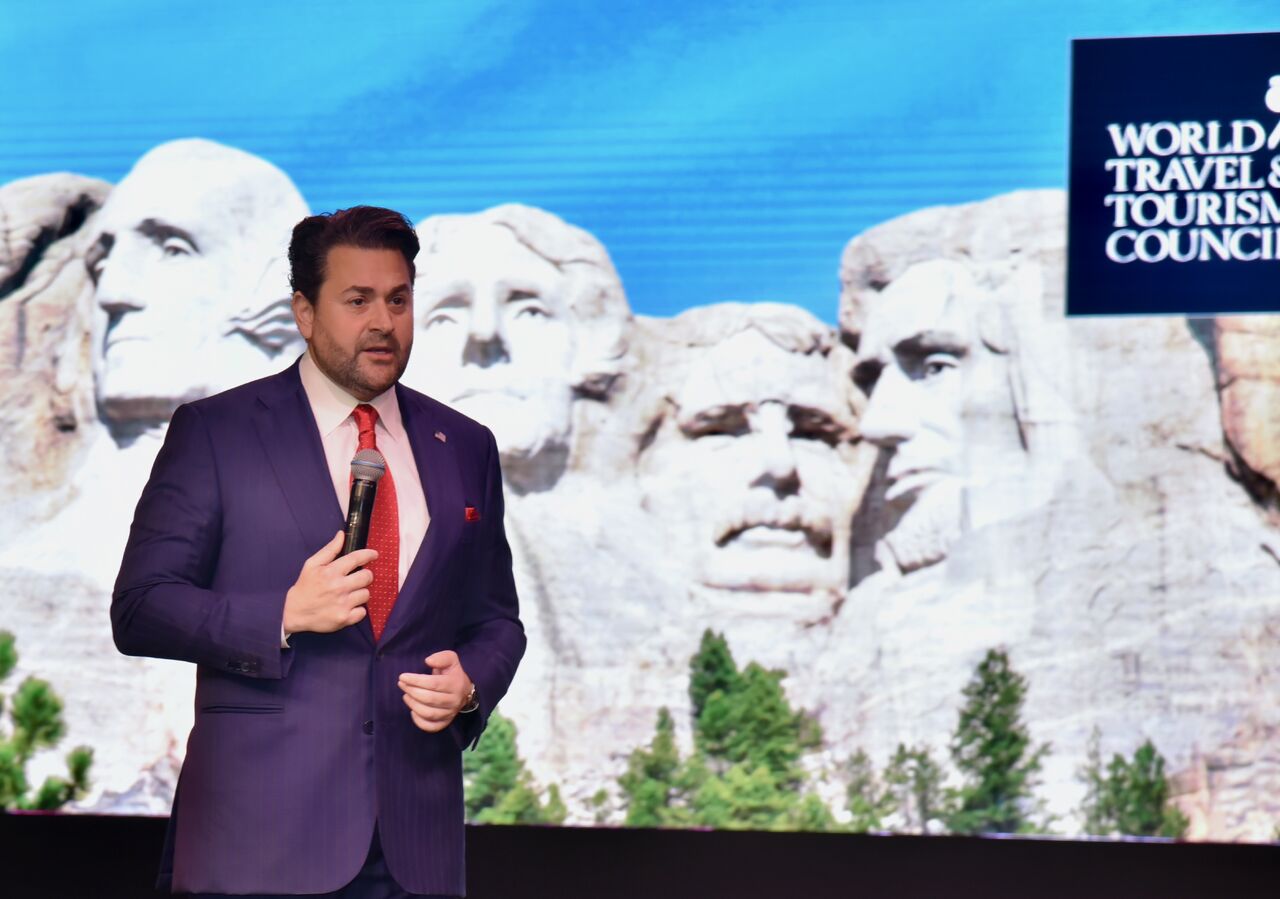 Nick Adams speaking at the WTTC Summit in Egypt in May 2026.